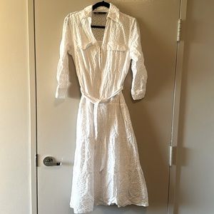 Zara Midi White Eyelet Dress